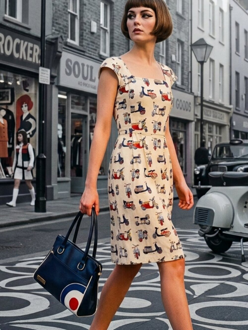 Vintage Mod Vespa Scooter Pattern Dress 6